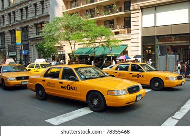 NEW YORK - CIRCA JULY 2009: The New York City Taxi circa July 2009 in New York City. Taxicabs with their distinctive yellow paint, are a widely recognized icon of the city.