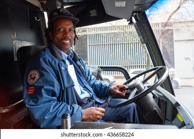 NEW YORK - CIRCA MARCH, 2016: Portrait Of African American Bus Driver In New York. The City Of New York Is The Most Populous City In The United States