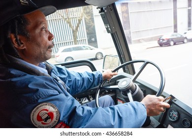 NEW YORK - CIRCA MARCH, 2016: Portrait Of African American Bus Driver In New York. The City Of New York Is The Most Populous City In The United States