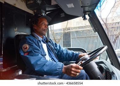 NEW YORK - CIRCA MARCH, 2016: Portrait Of African American Bus Driver In New York. The City Of New York Is The Most Populous City In The United States