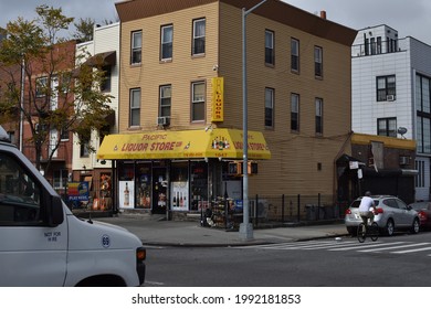 NEW YORK - CIRCA MAY 2020: A Liquor Store In Crown Heights, Brooklyn.