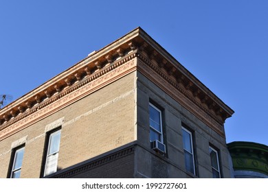 NEW YORK - CIRCA MAY 2021: Detail Of Brooklyn Apartment Building In Crown Heights.