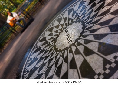 NEW YORK - CIRCA OCTOBER 2016: The Memorial To John Lenon In Strawberry Fields, Central Park, New York City, USA. Shallow Depth Of Field.