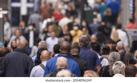 NEW YORK - CIRCA OCTOBER 2021: Crowd Of People Walking Street 