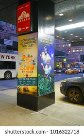 NEW YORK CITY -26 JAN 2018- Night View Of The Circle In The Square Theater Showing The Musical Revival Once On This Island In Broadway, Times Square In Manhattan.