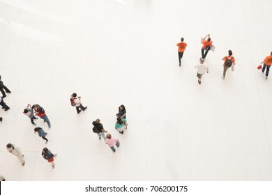 New York City - 3 June 2017: Bird's Eye View Of People Walking Around The Oculus In Downtown Manhattan. Interior Of Santiago Calatrava's Oculus. Looking Down On People From Above.