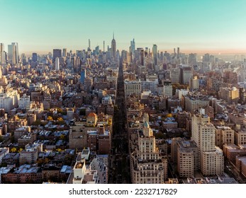 New York City 5th Avenue, famous shopping destination. Cityscape view of Manhattan skyscrapers, morning light, aerial view - Shutterstock ID 2232717829
