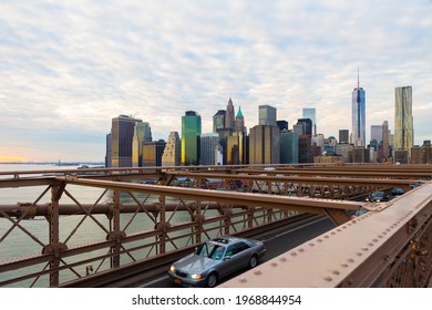 New York City Above Brooklyn Bridge, New York.