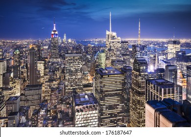 New York City aerial cityscape.