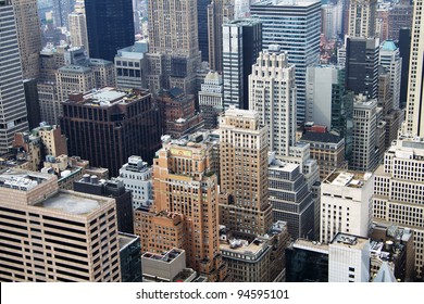 New York City aerial view, Manhattan roofs