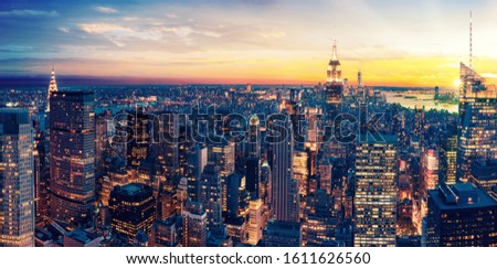 New York City Aerial View of Amazing Sunset