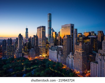 New York city - amazing sunrise over central park and upper east side Manhattan - Birds Eye / aerial.