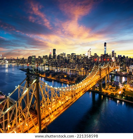 New York City - amazing sunset over manhattan with Queensboro bridge