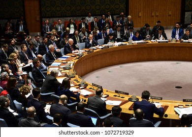 NEW YORK CITY - APRIL 14 2018: The UN Security Council Held An Emergency To Debate & Vote A Russian Resolution Condemning US & Allied Aggression Against Syria