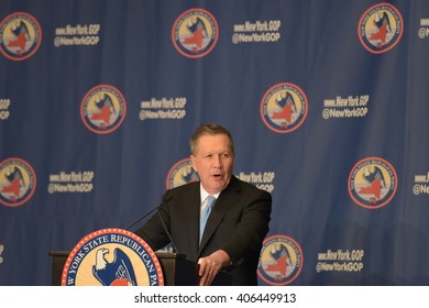 NEW YORK CITY - APRIL 14 2016: The New York State Republican Party Held A Gala In Honor Of New Mexico Governor Susana Martinez. Ohio Governor & GOP Candidate John Kasich Speaks