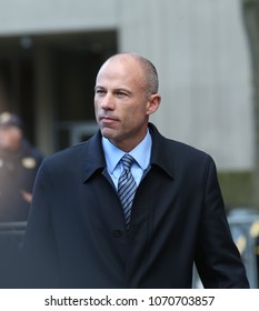 NEW YORK CITY - APRIL 16 2018: Donald Trump's personal attorney, Michael Cohen & actress, Stormy Daniels appeared in federal court in Manhattan. Michael Avenatti, Daniel's attorney after hearing