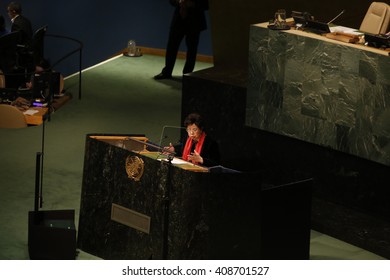 NEW YORK CITY - APRIL 19 2016: The UN General Assembly Special Session Met To Tackle The World Drug Problem. World Health Organization Chair Margaret Chan Speaks