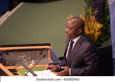 NEW YORK CITY - APRIL 22 2016: Opening Ceremonies At The United Nations General Assembly Took Place Prior To Member Nations Signing The Paris Climate Accord. President Of The Congo Joseph Kabila