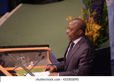 NEW YORK CITY - APRIL 22 2016: Opening Ceremonies At The United Nations General Assembly Took Place Prior To Member Nations Signing The Paris Climate Accord. President Of The Congo Joseph Kabila