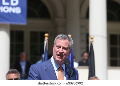 NEW YORK CITY - APRIL 28 2017: Mayor De Blasio Joined Former Mets Players To Honor Pitcher Dwight 