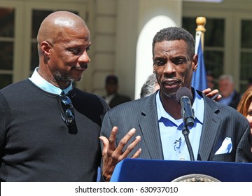 NEW YORK CITY - APRIL 28 2017: Mayor De Blasio Joined Former Mets Players To Honor Pitcher Dwight 