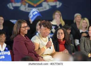 NEW YORK CITY - APRIL 4 2016: Democratic Presidential Candidate Hillary Rodham Clinton Held A Town Hall Meeting In Brooklyn Sponsored By Congress Woman Yvette Clarke. Gwen Carr Speaks