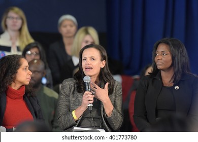 NEW YORK CITY - APRIL 4 2016: Democratic Presidential Candidate Hillary Rodham Clinton Held A Town Hall Meeting In Brooklyn Sponsored By Congress Woman Yvette Clarke