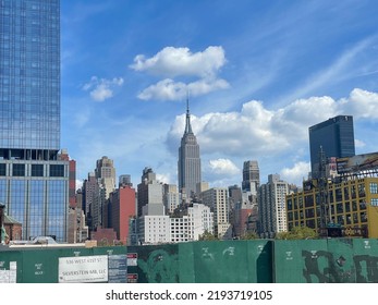 New York City, New York - August 16, 2022: New York City Skyline Overlooking Construction Site