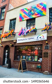 NEW YORK CITY - AUGUST 24, 2019:  Historic Stonewall Inn Gay Bar In Greenwich Village Lower Manhattan