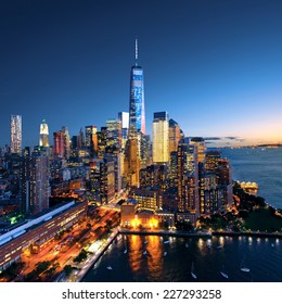 New York City - beautiful colorful sunset over manhattan - Shutterstock ID 227293258