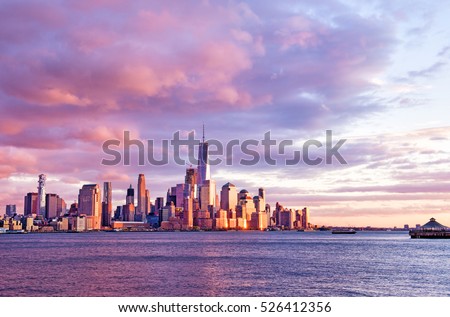 
New York City - beautiful colorful sunset over manhattan
