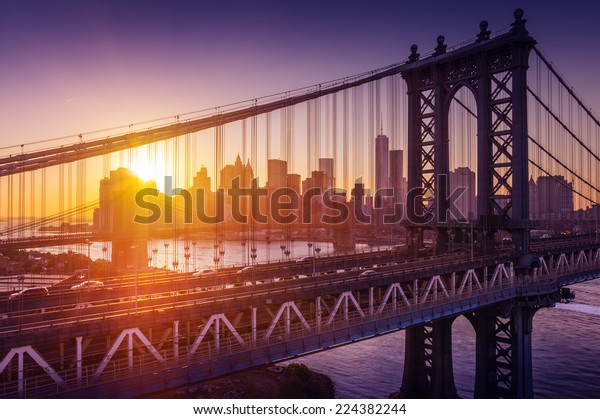 New York City Beautiful Sunset Over Stock Photo Edit Now