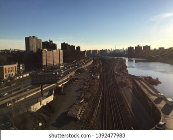 The New York City boroughs of the Bronx and Manhattan as seen from The High Bridge, the oldest bridge in New York City