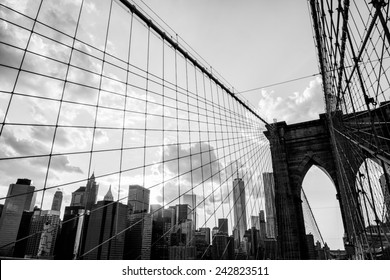 New York City, Brooklyn Bridge skyline black and white - Shutterstock ID 242823511