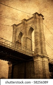 New York City Brooklyn Bridge Old Fashion Style Close Up.