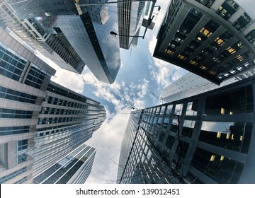 New York City buildings, upward view.