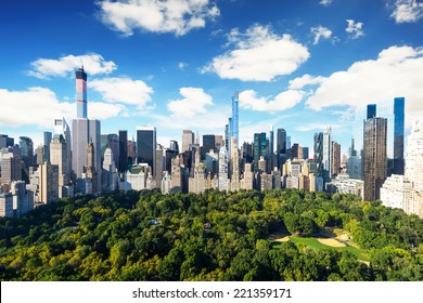 New York City - central park view to manhattan with park at sunny day - amazing birds view