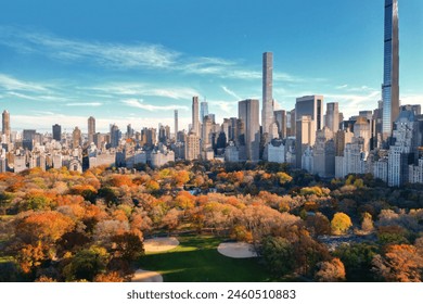 New York City Central Park. Top view with Autumn tree. Autumn Central Park view from drone. Aerial of NY City, panorama in Autumn. Autumn in Central Park. Central Park Fall Colors of foliage. - Powered by Shutterstock