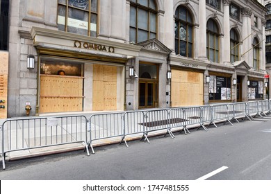 NEW YORK CITY CIRCA MAY 2020. Retailers In NYC Already Strained By COVID-19 Shutdowns, Board Up Storefronts For Protection From Violent Protests, Riots And Looting Resulting From George Floyds Death 