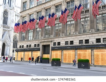 NEW YORK CITY CIRCA MAY 2020. Retailers In NYC Already Strained By COVID-19 Shutdowns, Board Up Storefronts For Protection From Violent Protests, Riots And Looting Resulting From George Floyds Death 