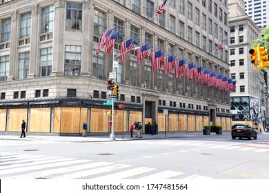 NEW YORK CITY CIRCA MAY 2020. Retailers In NYC Already Strained By COVID-19 Shutdowns, Board Up Storefronts For Protection From Violent Protests, Riots And Looting Resulting From George Floyds Death 