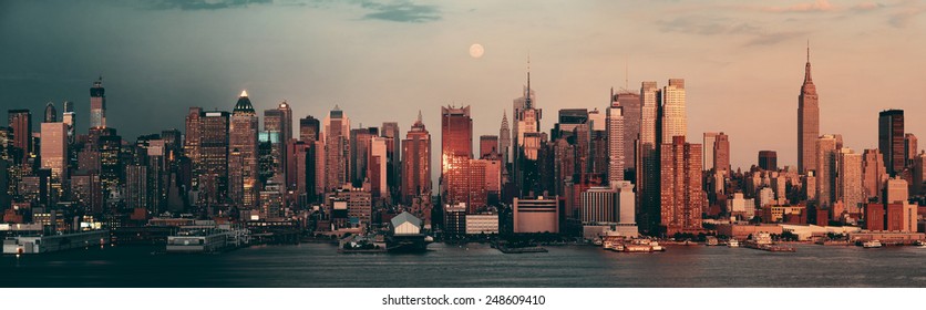 New York City Day And Night. This Photo Is Blended With Sunset And Twilight Shots.