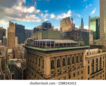 New York City - Dec 13, 2019: Aerial View Of The Rooftop Restaurant At The Yale Club In New York City.