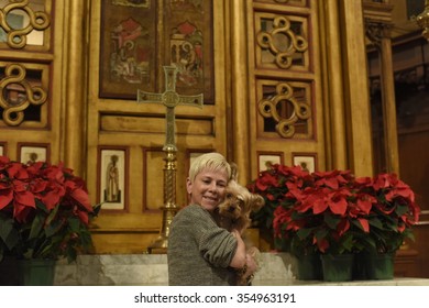 NEW YORK CITY - DECEMBER 13 2015: Cindy Adams & Commissioner William Bratton Hosted The Seventh Annual Blessing Of The Animals At Christ Church In Manhattan.