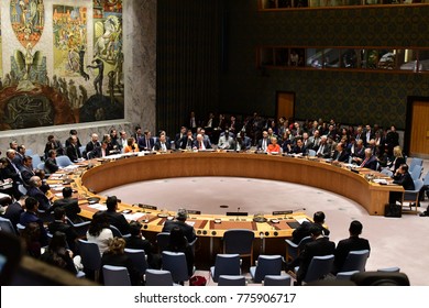 NEW YORK CITY - DECEMBER 15 2017: The United Nations Security Council met in special session to debate alleged North Korean Nuclear proliferation.