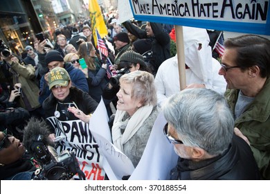NEW YORK CITY - DECEMBER 20 2015: A rally between Pro & Anti Trump protestors outside of the Trump Towers on 5th Avenue New York, NY.
