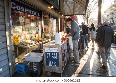 NEW YORK CITY - DECEMBER 28, 2013:  Fish Market On The Street From Arthur Avenue, Little Italy In The Bronx NYC.