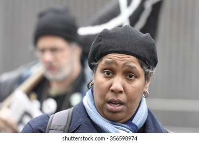 NEW YORK CITY - DECEMBER 29 2015: Activists With The NY Revolutionary Club Gathered In Union Square To Protest A Grand Jury's Failure To Indict In The Death Of Tamir Rice. Reverend Janet LaFontaine