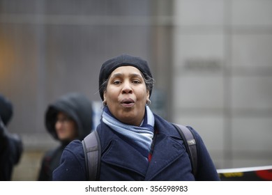 NEW YORK CITY - DECEMBER 29 2015: Activists With The NY Revolutionary Club Gathered In Union Square To Protest A Grand Jury's Failure To Indict In The Death Of Tamir Rice. Reverend Janet LaFontaine