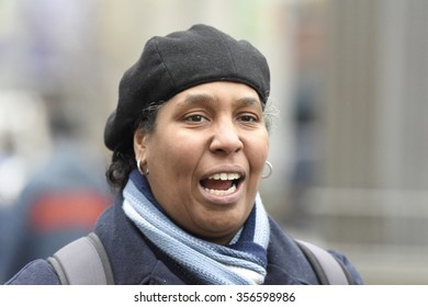 NEW YORK CITY - DECEMBER 29 2015: Activists With The NY Revolutionary Club Gathered In Union Square To Protest A Grand Jury's Failure To Indict In The Death Of Tamir Rice. Reverend Janet LaFontaine